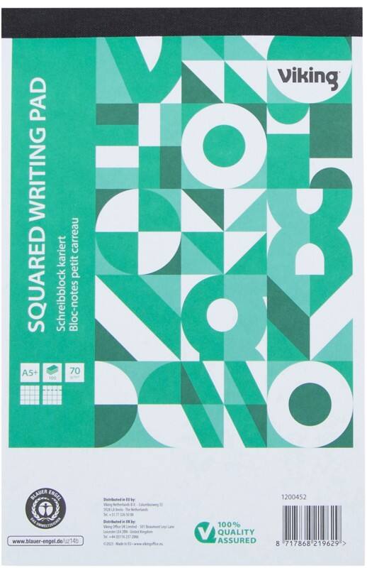 Viking Notitieblok A5+ Geruit Bovengebonden Papier Soepele kaft Groen Geperforeerd 200 Pagina's 100 Vellen
