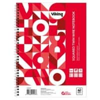 Viking Schrijfblok A4+ Geruit Dubbeldraads Zijgebonden Papier Soepele kaft Rood Geperforeerd 160 Pagina's 5 Stuks