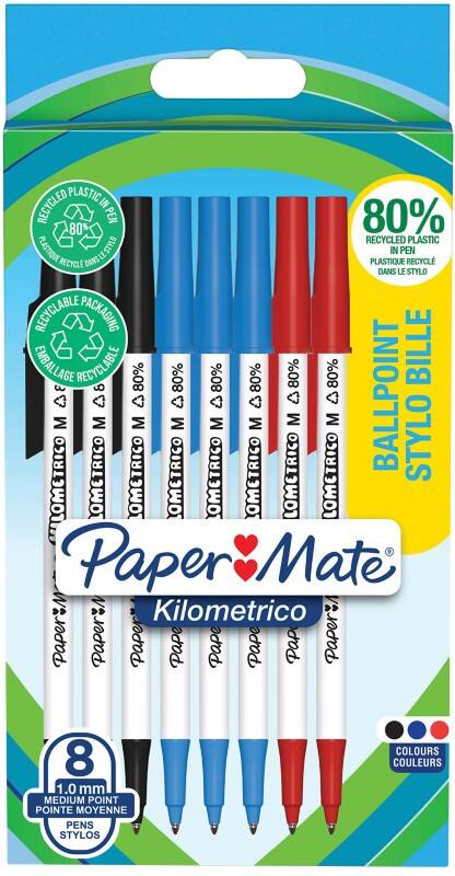 Papermate Kilometrico Balpen Kleurenassortiment 0,7 mm Medium Balpen 8 Stuks