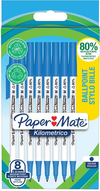 Papermate Kilometrico Balpen Blauw 0,7 mm Medium Balpen 8 Stuks