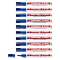 edding 3000 Permanentmarker Medium Ronde punt  - 3 mm Blauw Navulbaar Waterbestendig 10 Stuks