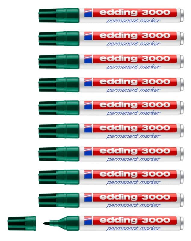 edding 3000 Permanentmarker 100% Gerecycled Medium Ronde punt - 3 mm Groen Navulbaar Waterbestendig 10 Stuks
