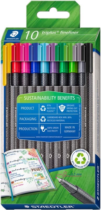 STAEDTLER Triplus Fineliner 0.3 mm Naaldpunt Kleurenassortiment 334 RC10 10 Stuks