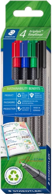 STAEDTLER Fineliner Kleurenassortiment Pak van 4