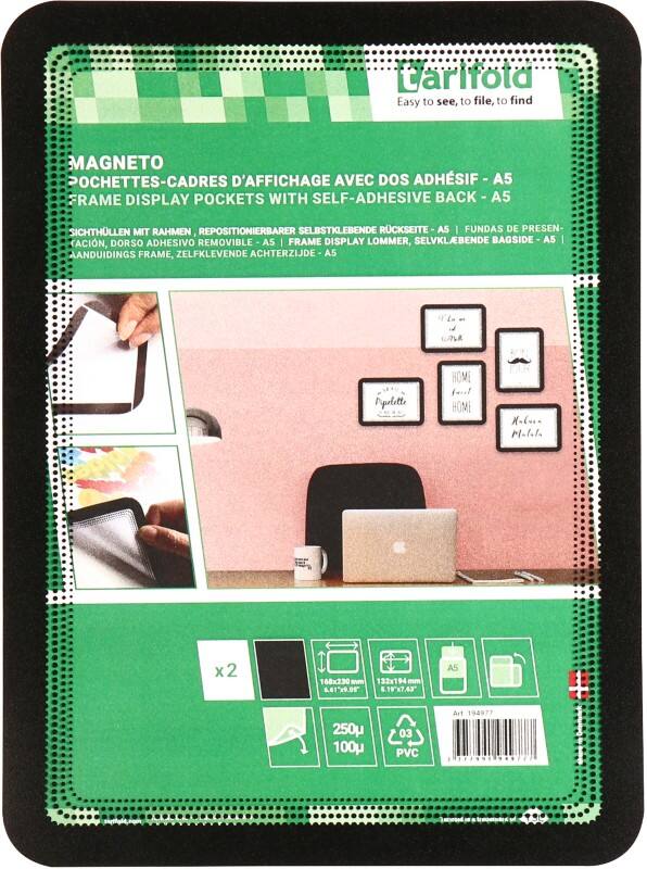 Djois magneto A5 Displayframe Magnetisch Zwart Klevend PP, PVC 194977 16,8 (B) x 0,2 (D) x 23 (H) cm 2 Stuks