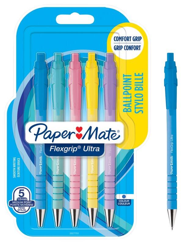 Papermate FlexGrip Ultra Intrekbaar Balpen Blauw 1 mm Medium Balpen 5 Stuks