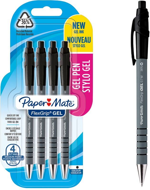 Papermate FlexGrip 2108209 Intrekbaar Gelpen Zwart 0,7 mm Medium Ronde punt 4 Stuks