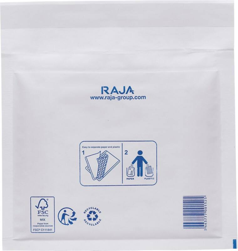 RAJA Luchtkussenenveloppen Wit Zonder Venster 160 (B) x 180 (H) mm Kleefstrip 75 g/m² Gerecycled 95% 100 Stuks