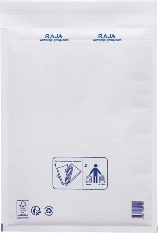 RAJA Luchtkussenenveloppen Wit Zonder Venster 240 (B) x 330 (H) mm Kleefstrip 75 g/m² Gerecycled 95% 100 Stuks