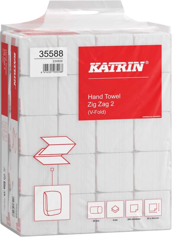 Katrin Classic Handdoeken V-vouw Wit 2-laags 35588 Pak 20 stuks à 200 vel