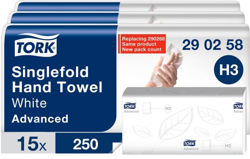 Tork Advanced  Handdoek H3 V-vouw Wit 2-laags 290258 15 Stuks à 250 Vellen
