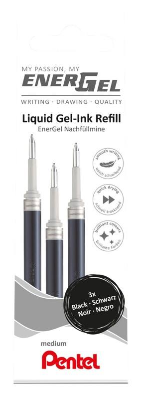 Pentel EnerGel Navulling voor rollerballpen 0,4 mm Medium Rollerball Zwart LR7-3A 3 Stuks