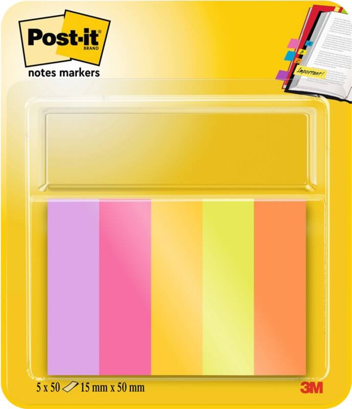 Post-it indexen 1,3 x 4,5 mm kleurenassortiment 50 vellen 5 stuks