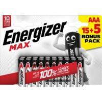 Energizer Alkaline Batterijen Max AAA LR03 1200 mAh 1,5 V Pak van 20