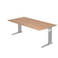 Hammerbacher Rechthoekig Hoogteverstelbaar Bureau US2E Walnoot Hout, metaal Zilver 2.000 x 800 x 680 mm