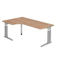 Hammerbacher Vrije vorm Hoogteverstelbaar Bureau US82 Walnoot Hout, metaal Zilver 2.000 x 800 x 680 mm