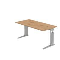 Hammerbacher Hoogteverstelbaar Bureau Rechthoekig Eiken Hout, metaal Zilver C-Voet 1.600 x 800 x 680 mm