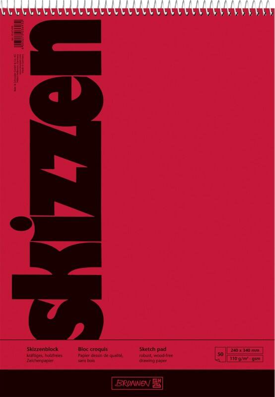 BRUNNEN Schetsblok 24 x 34 cm 110 g/m² Spiraal Rood 50 Vellen