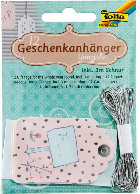 Folia Papieren cadeautags Mat All-Year-Round Kleurenassortiment 11 x 3 x 14.5 cm 12 stuks