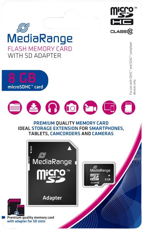 MediaRange microSDHC-kaart 8 GB Class 10