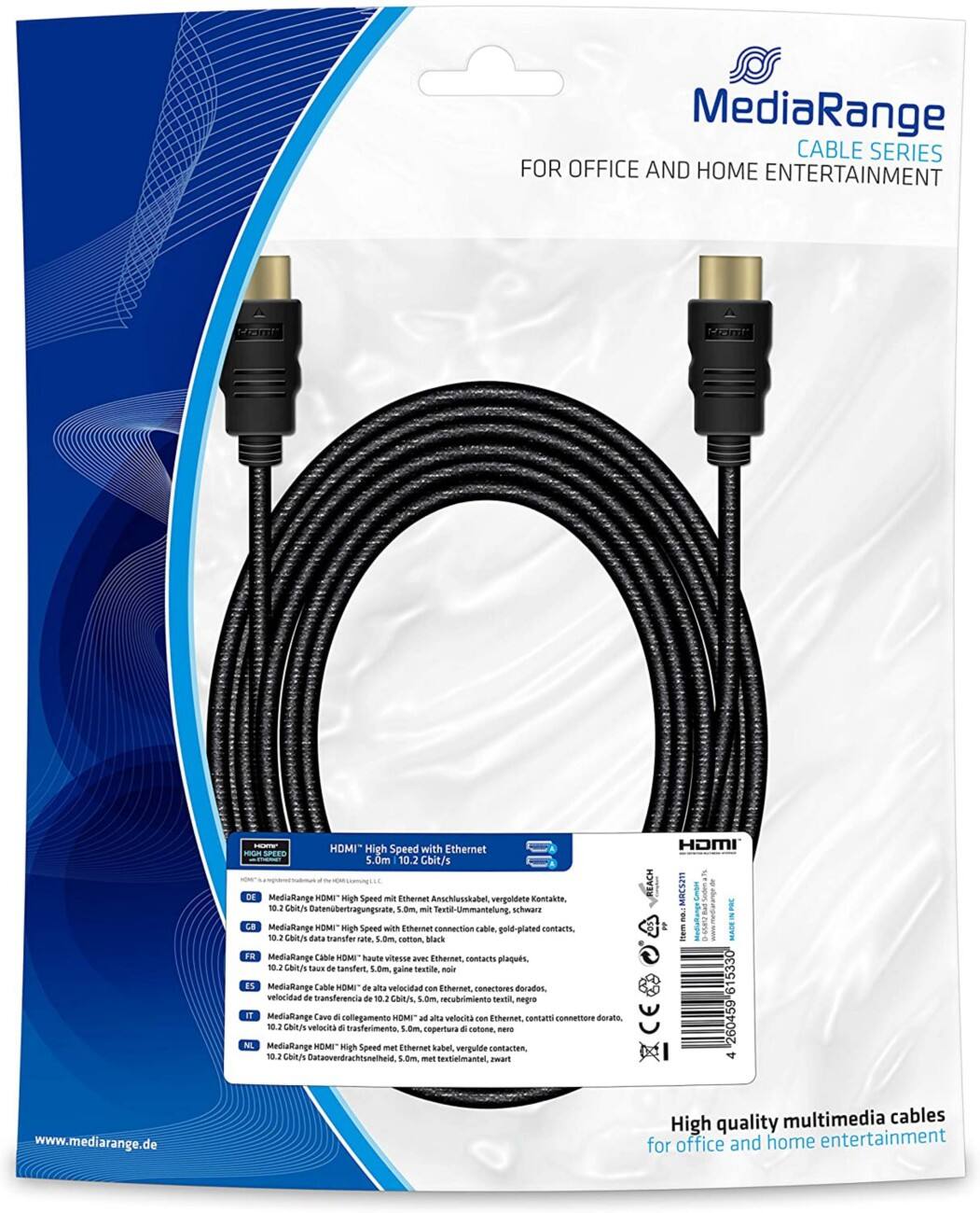 MediaRange HDMI-kabel MRCS211 Zwart
