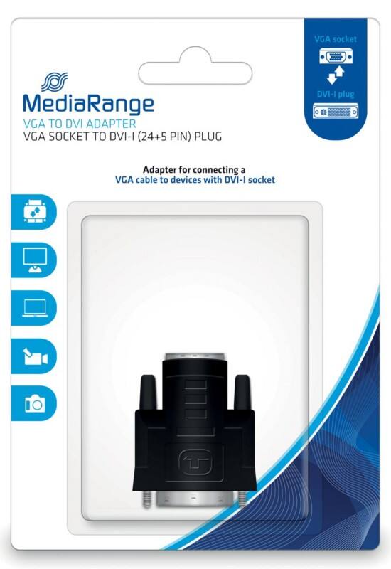 MediaRange VGA naar DVI-adapter DVI-I 24+5-Pin Male VGA Female Zwart