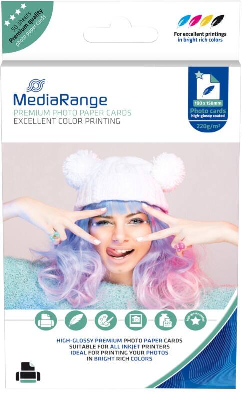 MediaRange Inkjet Fotopapier Hoogglanzend A6 220 g/m² Wit 50 Vellen