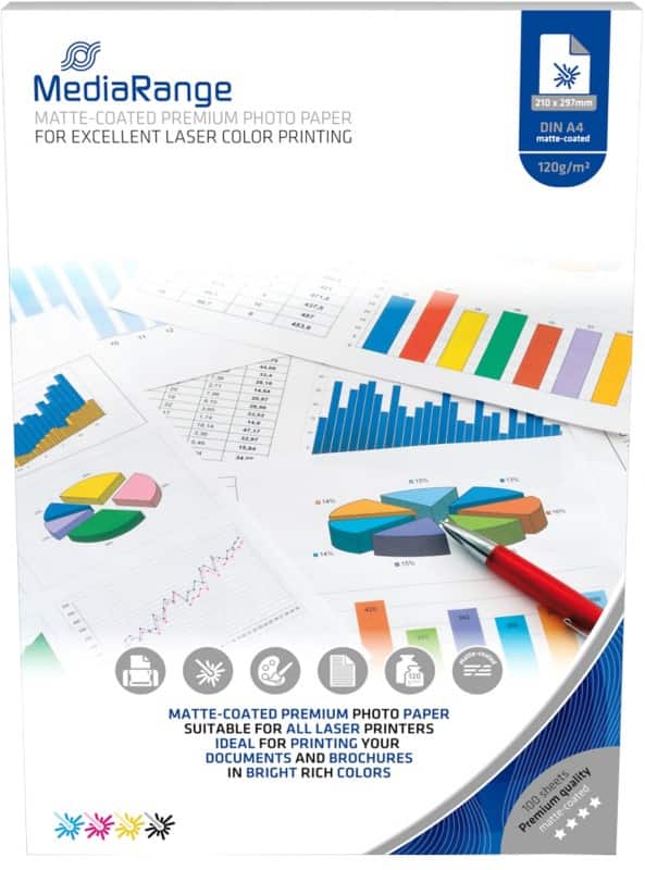 MediaRange Laser Fotopapier Mat A4 120 g/m² Wit 100 Vellen