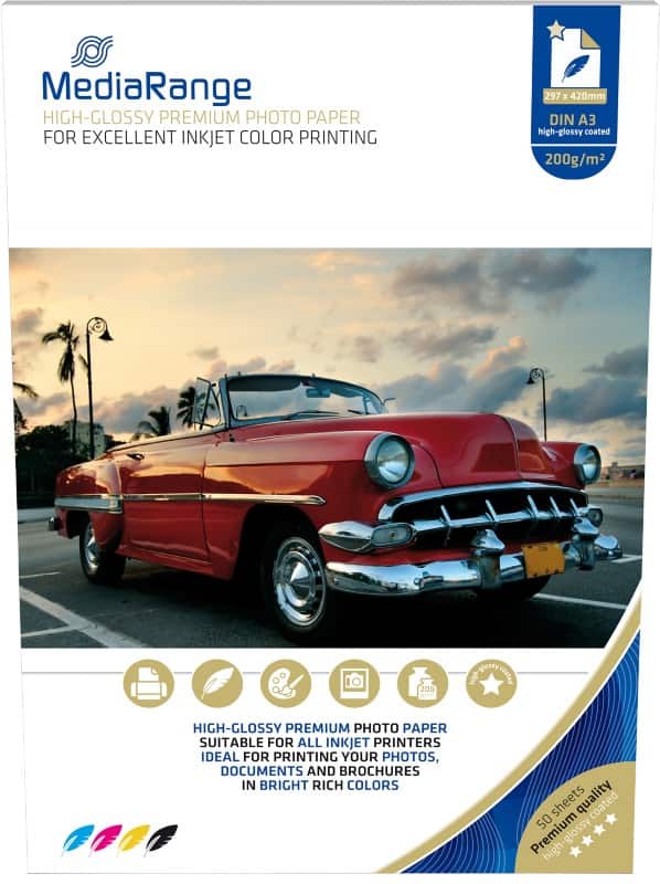 MediaRange Inkjet Fotopapier Glanzend A3 200 g/m² Wit 50 Vellen