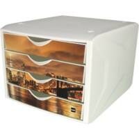 Helit archiefdoos met 4 laden wit, multikleur