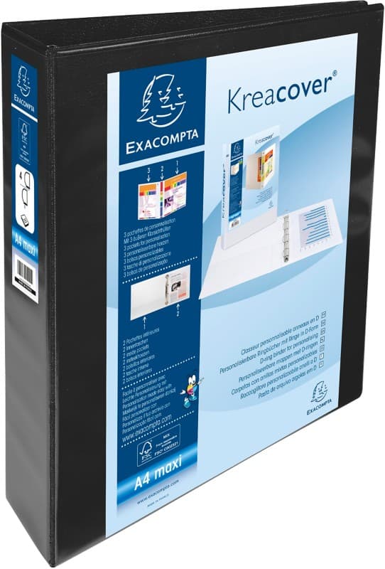 Exacompta Kreacover 40 mm Elastomap PP (Polypropeen) A4+ 4 Ringen Zwart 51843NE