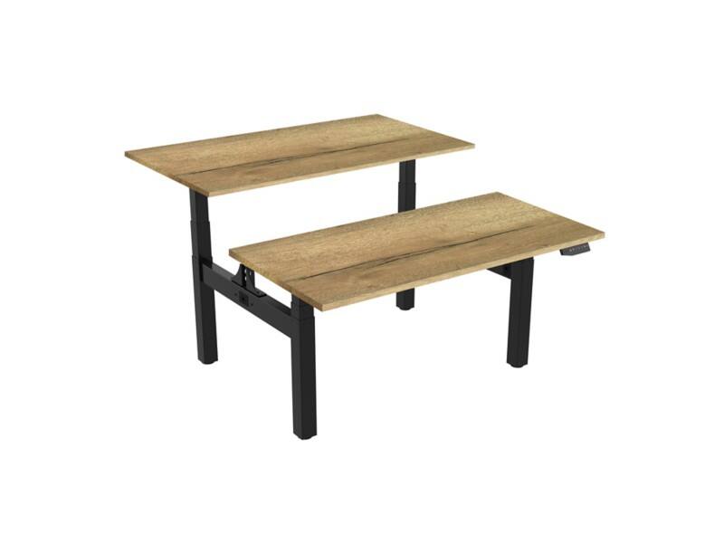 euroseats Dual Bench Zit-sta-bureau Rechthoekig Naturel Eiken H-Frame 1.800 (B) x 800 (D) x 1.305 (H) mm Metaal