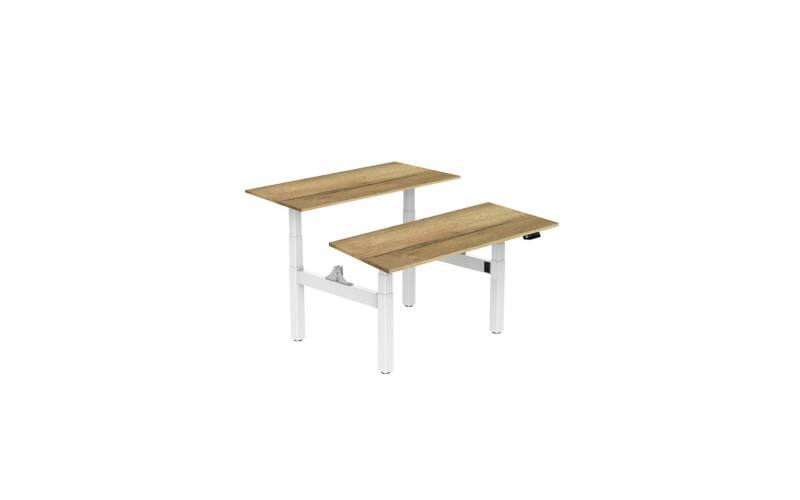 euroseats Dual Bench Zit-sta-bureau Rechthoekig Naturel Eiken H-Frame 1.600 (B) x 800 (D) x 1.305 (H) mm Metaal