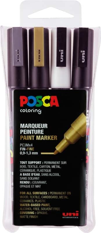 POSCA PC-3M Lakmarker Kleurenassortiment Fijn Ronde punt 0,9 - 1,3 mm  4 Stuks