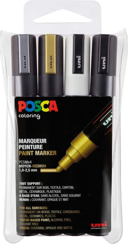 POSCA PC-5M Lakmarker Kleurenassortiment Medium Ronde punt 1,8 - 2,5 mm  4 Stuks