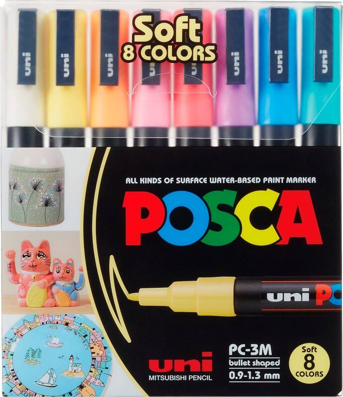 POSCA PC-3M Lakmarker Kleurenassortiment Fijn Ronde punt 0,9 - 1,3 mm  8 Stuks