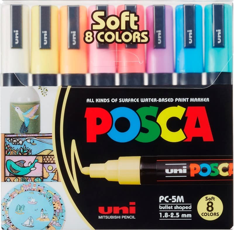 POSCA PC-5M Lakmarker Kleurenassortiment Medium Ronde punt 1,8 - 2,5 mm  8 Stuks