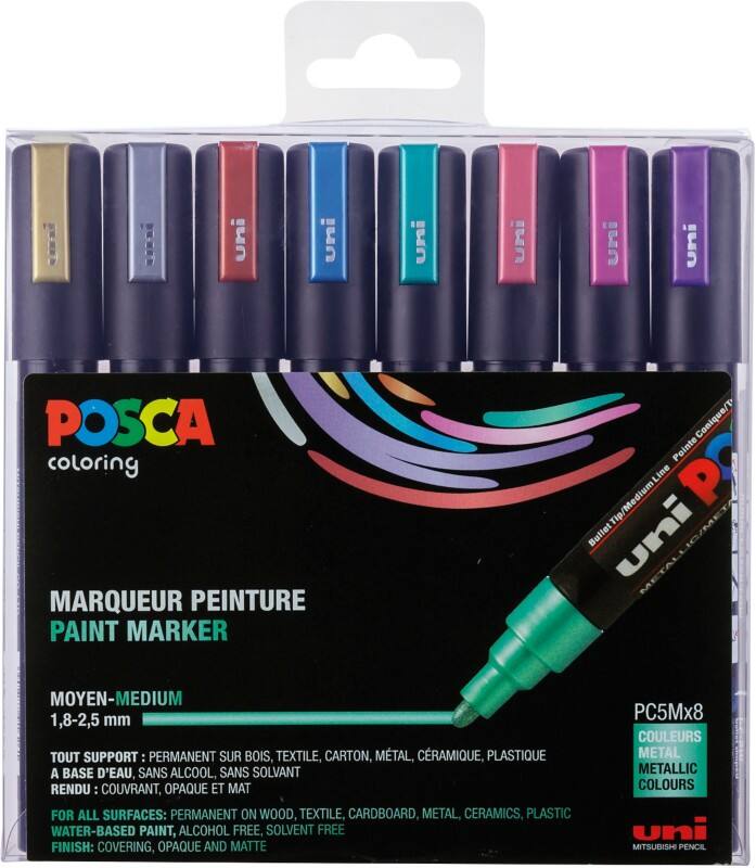 POSCA PC-5M Lakmarker Kleurenassortiment Medium Ronde punt 1,8 - 2,5 mm  8 Stuks