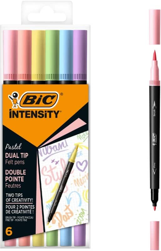 BIC Intensity Dual pastel Permanent Viltstift Kleurenassortiment Fijn Viltstift 0,7 mm 6 Stuks