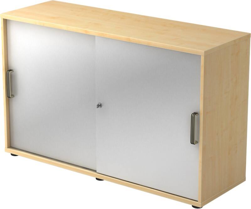 Hammerbacher Schuifdeurkast Spaanplaat 1 Plank Afsluitbaar 1.200 x 400 x 748 mm Ahorn Bruin, zilver