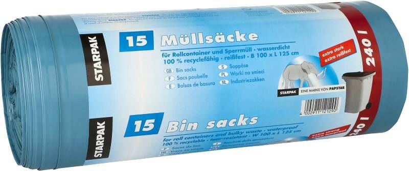 PAPSTAR Vuilniszakken 240 l Blauw 60 micron 15 Stuks