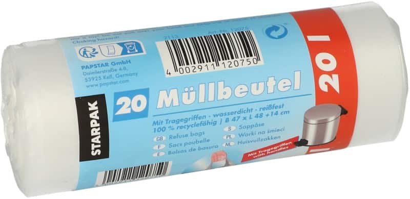 PAPSTAR Vuilniszakken 20 l Transparant PAPSTAR Draaglus 20 Stuks