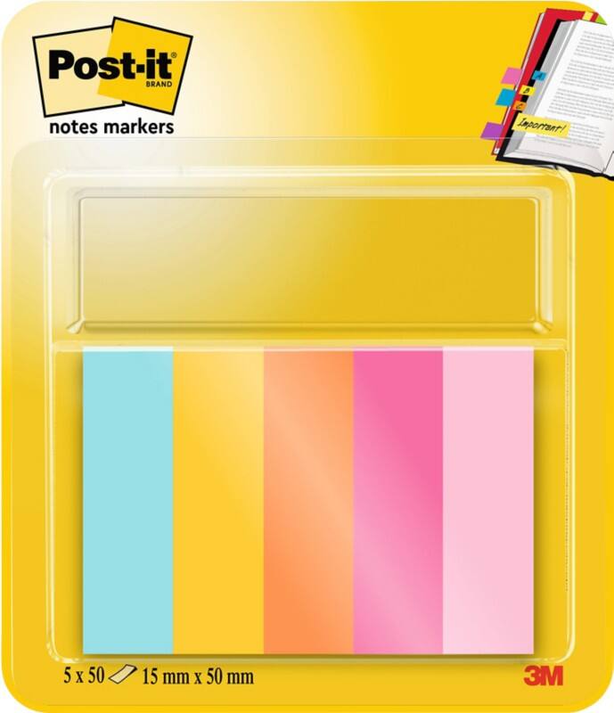 Post-it Notes Markers Indexen Blauw, geel, oranje, roze 5 blokken van 50 vel