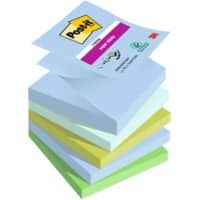 Post-it Super Sticky Z-memoblaadjes 76 x 76 mm Blauw, groen Vierkant Blanco 5 blokken van 90 vel