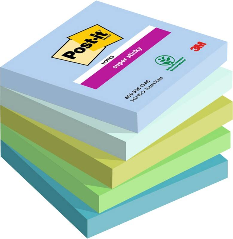 Post-it Super Sticky Notes Oasis 76 x 76 mm Kleurenassortiment 90 Vellen Pak van 5
