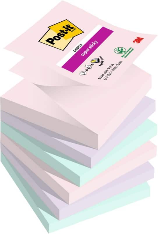 Post-it Sticky Z-Notes Soulful 76 X 76 Kleurenassortiment 90 Vellen Pak van 6