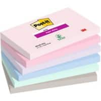 Post-it Soulful Super Sticky memoblaadjes Rechthoekig 127 x 76 mm Blanco Blauw, grijs, groen, lavendel, roze 655-6SS-SOUL 90 6 Stuks à 90 Vellen