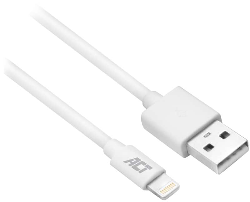 ACT USB A Male USB-kabel Apple Lightning AC3011 Wit 1 m