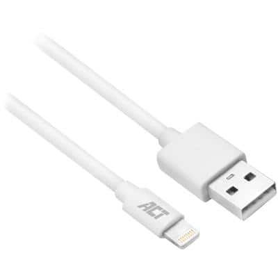ACT USB A Male USB-kabel Apple Lightning AC3011 Wit 1 m