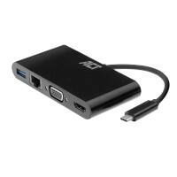 ACT USB-C naar HDMI of VGA multiport adapter 4K met ethernet en USB hub